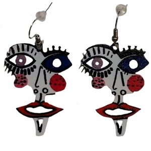 Picasso Inspired Art Artist Face Painting Dangle Drop Silver Plated Earrings